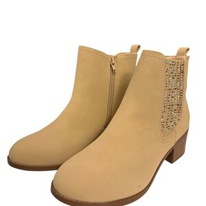 Mia Shoes Beige Ankle Booties with Side Stud Embellishment